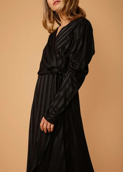 Collection of Women's Puffy Shoulder Dress in Black Stripe in a gallery layout