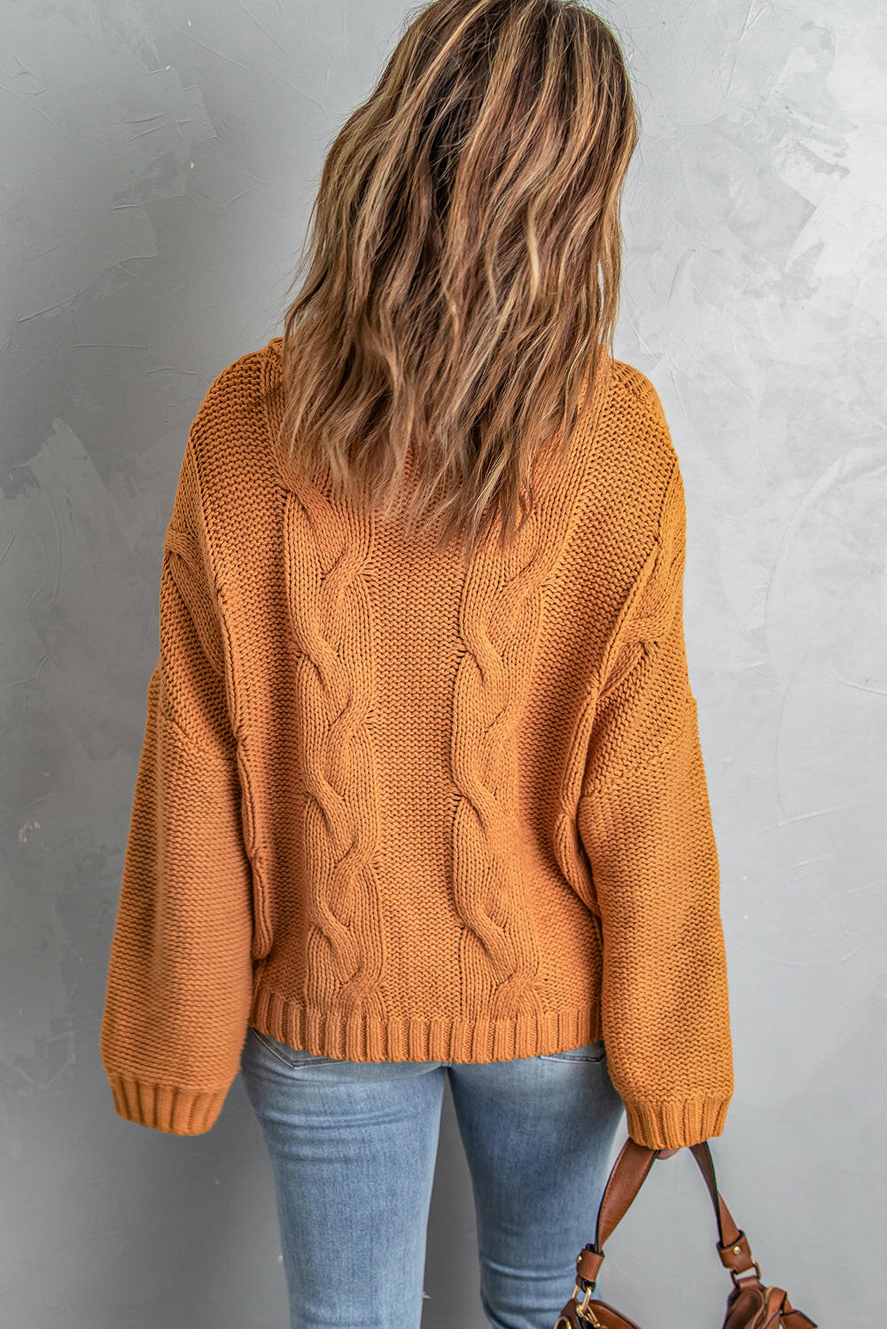 Collection of New Yellow Handmade Cable Knit Turtleneck Sweater in a gallery layout