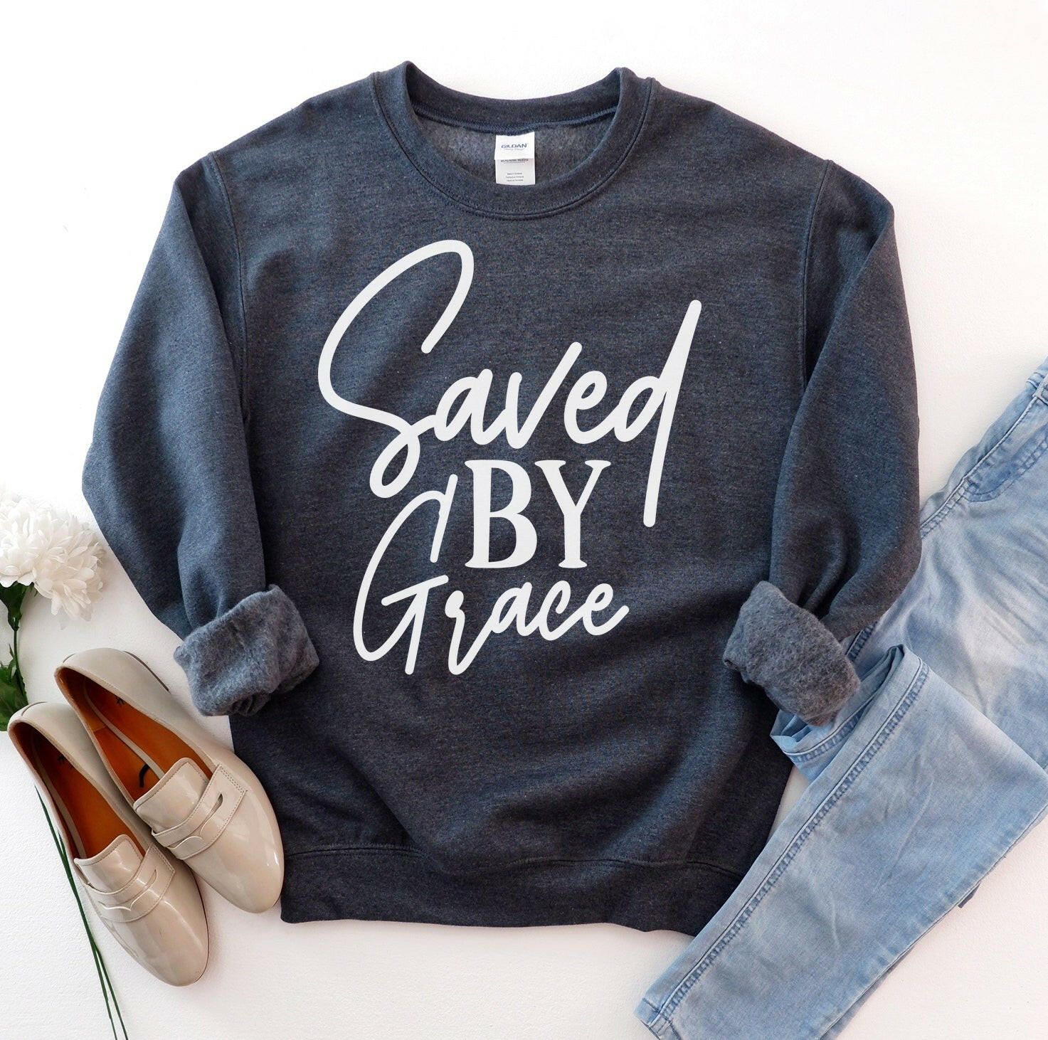 Collection of Saved By Grace Sweatshirt in a gallery layout