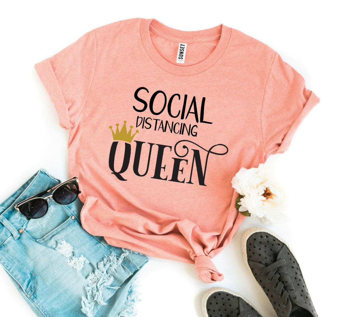 Collection of Social Distancing Queen T-shirt in a gallery layout