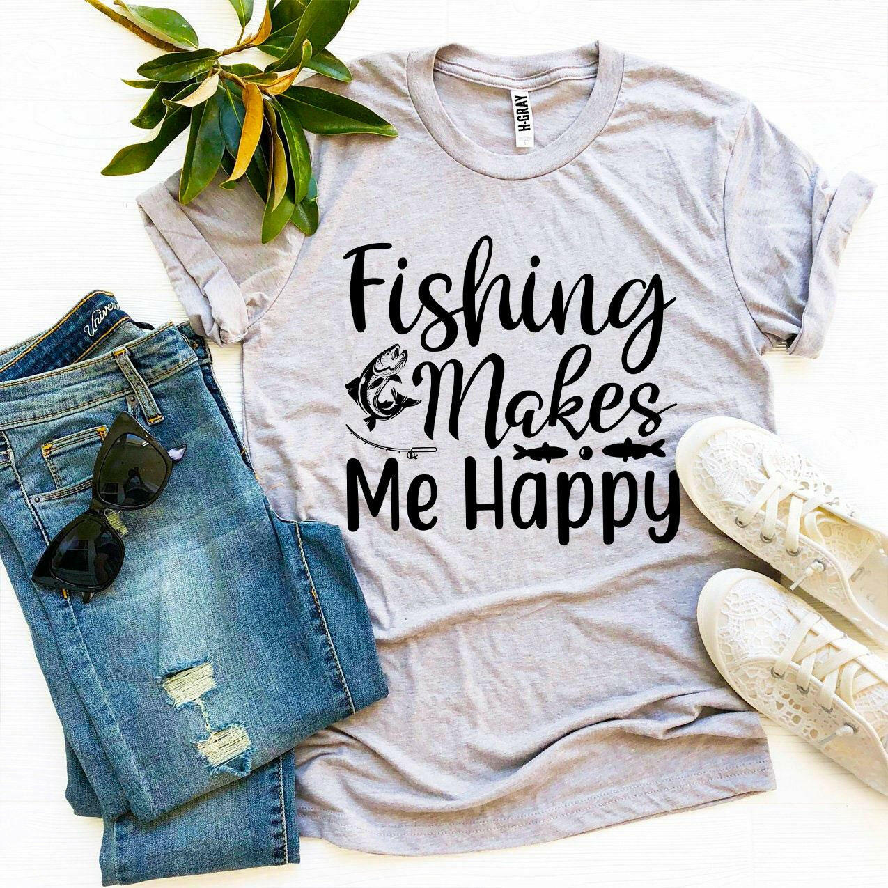 Collection of Fishing Makes Me Happy T-shirt in a gallery layout