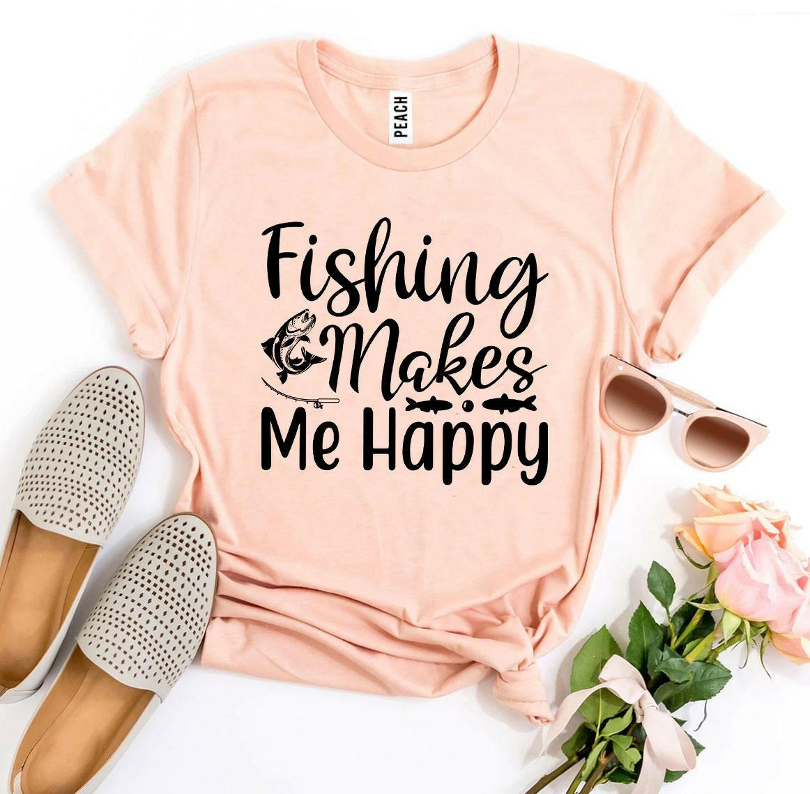 Collection of Fishing Makes Me Happy T-shirt in a gallery layout