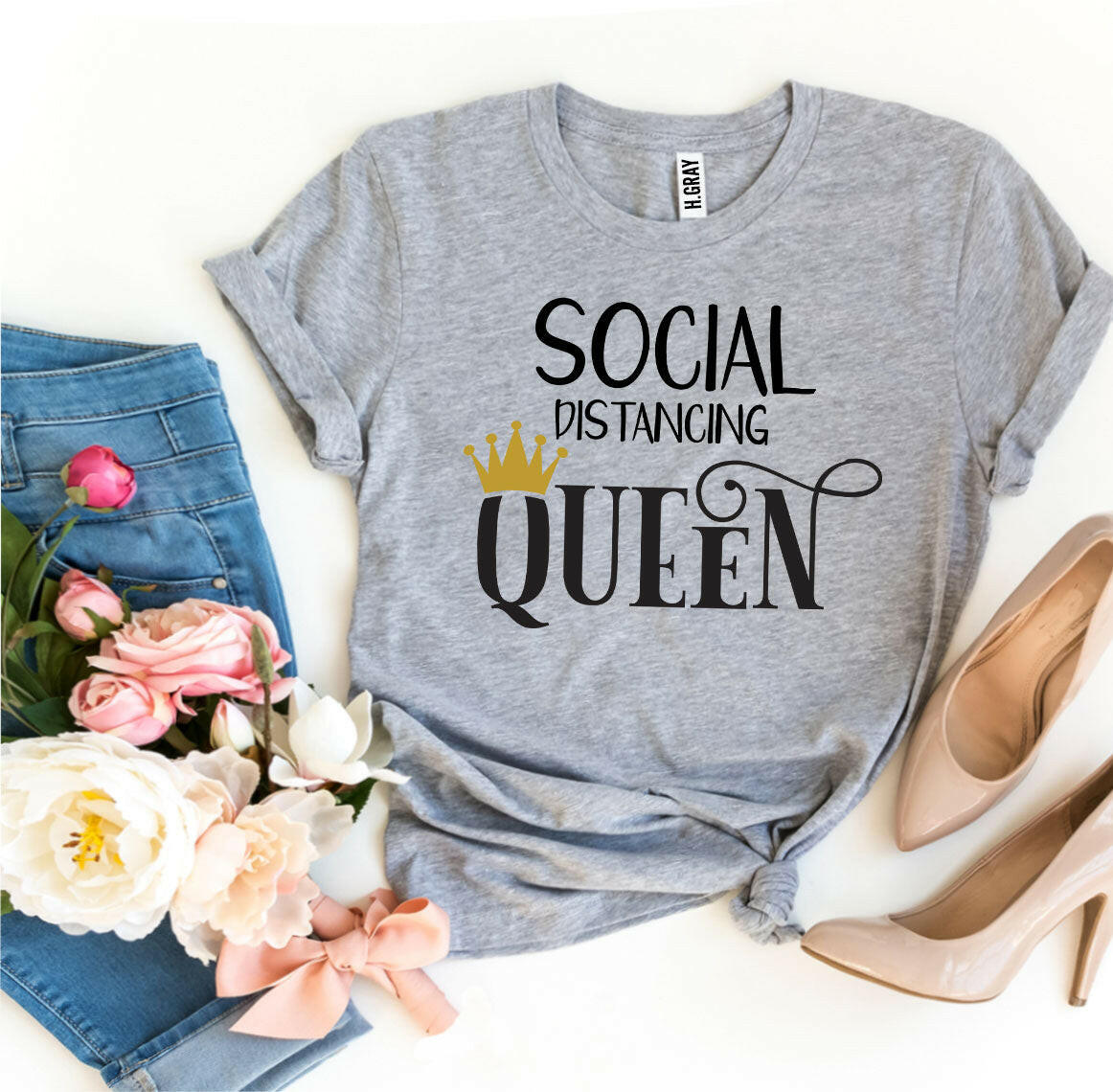 Collection of Social Distancing Queen T-shirt in a gallery layout